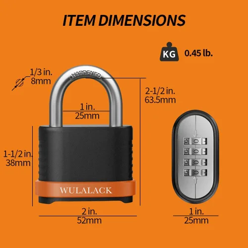 Miniatura 2 de WULALACK Candado de Combinación de 4 Dígitos de Servicio Pesado, Candado de Combinación Resistente a la Intemperie para Uso Exterior – Adecuado