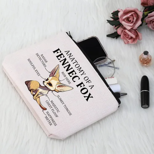 Miniatura 4 de G2TUP Fennec Fox Gift Anatomy Of A Fennec Fox Bolsa de maquillaje Fennec Fox Lover Bolsa de cosméticos Fennec Fox Theme Gift Zipper Bolsa de viaje