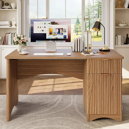 Bestier - Escritorio para computadora con cajón, escritorio de oficina de 47 pulgadas con armario de almacenamiento, escritorio de madera moderno,