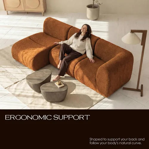Miniatura 5 de Sofá individual modular curvado, sofá sherpa de espuma de 33 pulgadas, cómodos sofás de peluche para espacios pequeños, sofás modulares modernos
