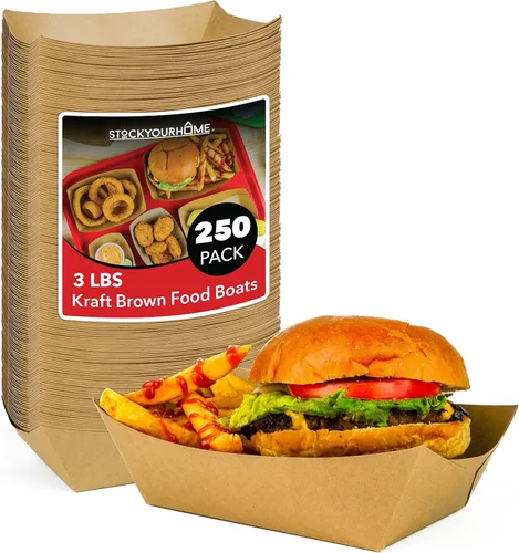Miniatura 13 de Stock Your Home Paquete de 100 bandejas de papel kraft marrón de 1 libra, bandeja de concesión desechable, botes para servir aperitivos de fiesta