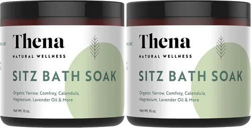 Thena - Paquete de 2 baños orgánicos, esenciales posparto, 100% natural y suave con aceite esencial de lavanda y Epsom puro y sales del mar muerto,