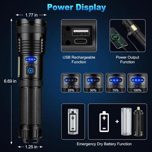 Miniatura 6 de KINGCAESAR - Linternas de 90,000 lúmenes altos, paquete de 2, linterna recargable ultra brillante con 7 modos de luz, luz LED con alta potencia