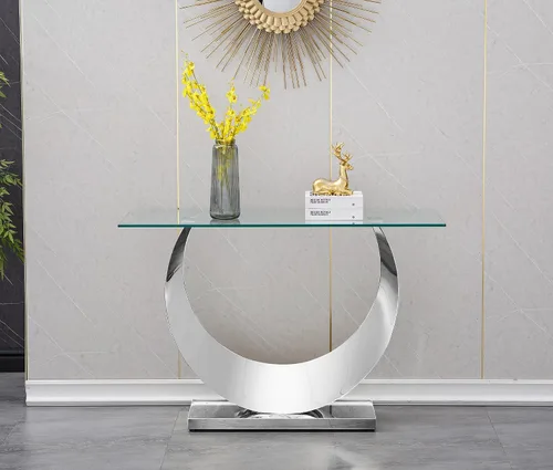 Miniatura 134 de Mesa de centro de cristal de lujo, mesa de centro de sofá de 47 pulgadas con marco de acero inoxidable dorado y parte superior de vidrio negro, mesa