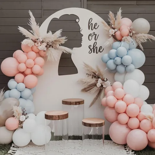 Miniatura 6 de Globos Azul Polvoriento y Rosa, 50 piezas Globos Retro Rosa y Azul, Globo de Oro Rosa Metálico Claro para Niña Niño Fiesta de Cumpleaños Boho Baby