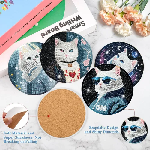 Miniatura 3 de Puraikcmi Juego de 8 posavasos de pintura de diamante, posavasos de arte de diamantes con soporte, manualidades de bricolaje, kits de arte