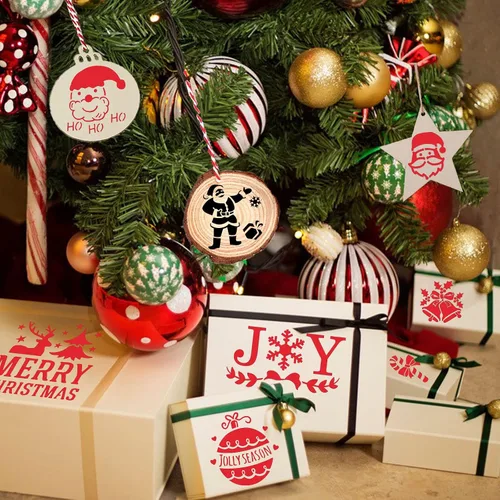 Miniatura 3 de YEAJON 25 plantillas pequeñas de Navidad de 3 x 3 pulgadas para pintar en madera, tela, papel, ventanas, tarjetas, adornos de bricolaje, plantillas