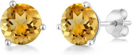 Miniatura 174 de Gem Stone King Aretes de oro de 14 quilates, 0.236 in, piedra natal redonda, Martini, 3 puntas, aretes de oro para mujer