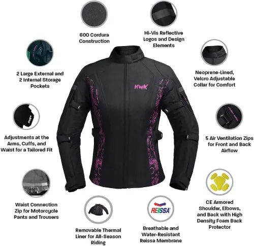 Miniatura 5 de HWK Chaqueta de motocicleta de aventura/turismo para mujer, chaqueta de motocicleta para mujer con armadura CE para montar en moto enduro