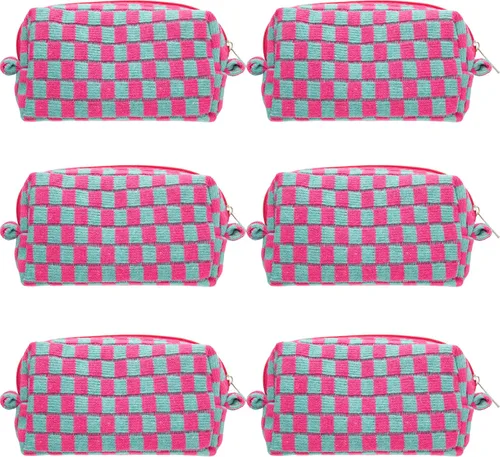 Miniatura 78 de PAZIMIIK Bolsa de Maquillaje a Cuadros para Bolso Portátil con Cremallera, Estuche Pequeño de Cosméticos para Accesorios de Viaje, Azul Ártico