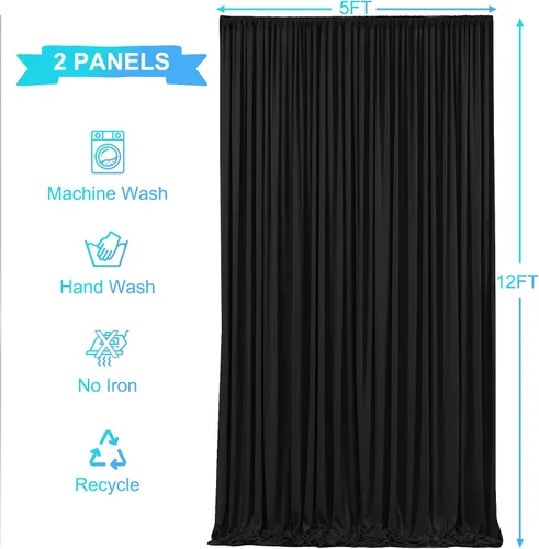 Miniatura 5 de Cortinas de fondo negras de 10 x 12 pies para fiestas, fiestas de cumpleaños, sin arrugas, cortinas de telón de fondo de tela para decoración