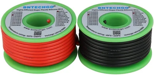 BNTECHGO Carrete de alambre de silicona de calibre 16, rojo de 25 pies y negro de 25 pies, cable de cobre estañado trenzado flexible de 16 AWG