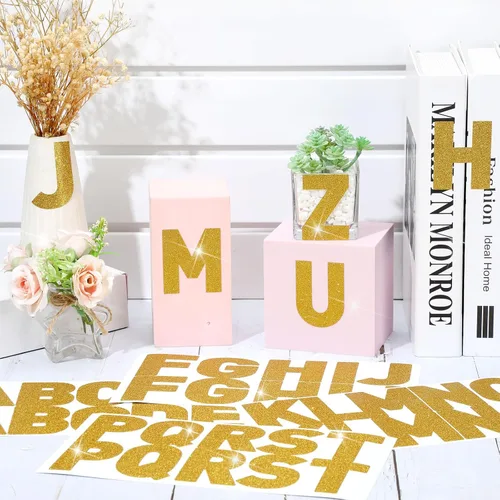 Miniatura 4 de Harloon 232 piezas de 24 hojas de letras grandes con purpurina, letras del alfabeto con letra grande, kit de letras autoadhesivas para buzón, Dorado