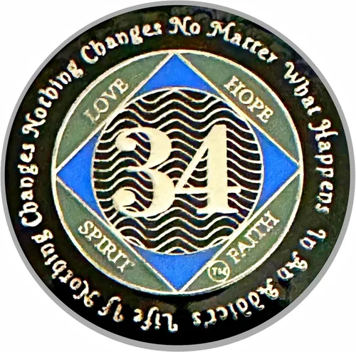Miniatura 55 de (Años 1-55) NA Medallón de 7 años, plata, chapado en color azul, narcóticos cubiertos de epoxi Moneda anónima (NA 7 años medallón)