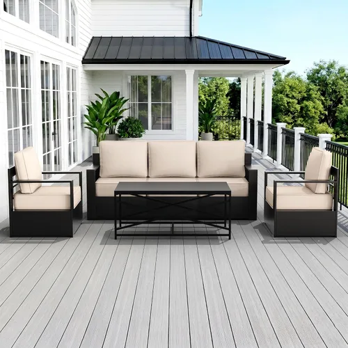 Miniatura 27 de Muebles de Patio al Aire Libre de Aluminio, Sillas de Metal para Todo Clima con Cojines de 6 Pulgadas de Grosor, Asiento Profundo para Jardín, Beige