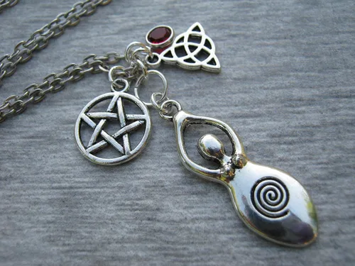 Miniatura 3 de Collar de diosa, collar de pentáculo personalizado, joyería Wiccan, collar de piedra natal, triquetra