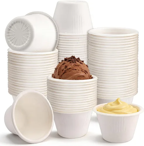 Miniatura 12 de LeonBach Paquete de 100 cuencos de fibra de bagazo natural de 2 onzas, vasos de papel desechables para microondas, muestra segura, aperitivos, Marrón