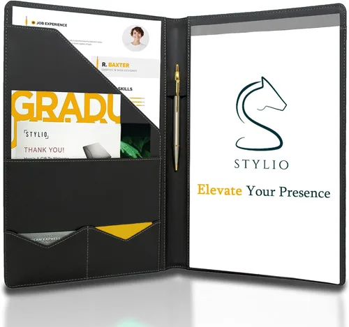 Miniatura 11 de STYLIO Carpeta Padfolio con Portapapeles Extraíble Organizador de Portafolio Carpeta con Almacenamiento para Cuaderno, Bloc de Notas