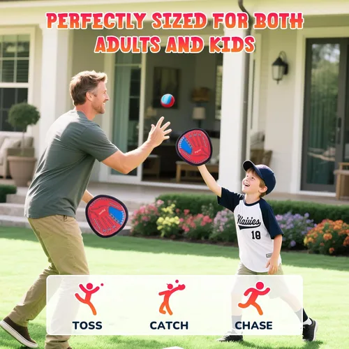 Miniatura 2 de JoyCat Juego de pelota de lanzar y atrapar, juego de 2 bolas adhesivas para adultos y 2 niños, juego familiar para atrapar al aire libre para playa