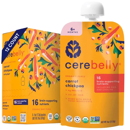 Miniatura 26 de Cerebelly Paquete variado de bolsas de comida orgánica para bebés, purés de verduras y frutas, 16 nutrientes, sin azúcar añadido, fibra y sin OMG, 4