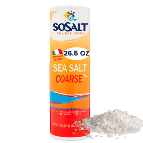 SOSALT DAL MARE DI TRAPANI - Sal marina gruesa, 750 gm (26.5 oz) | Sun-dried Sicilian Sea Salt on the Salt Flats of Trapani Siciliy, Shaker, SoSalt,