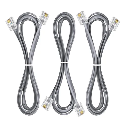 Miniatura 16 de Paquete de 3 cables de extensión de teléfono de 1 pie con enchufes RJ11 6P4C estándar para teléfono fijo y fax (3, negro, 1 pie)