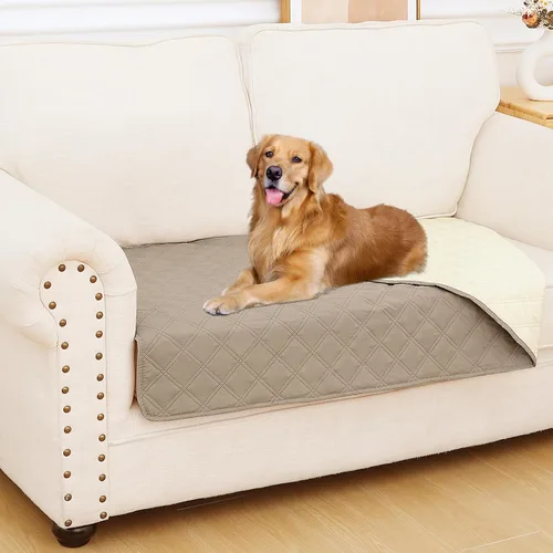 Miniatura 19 de Smiry Funda impermeable para cama de mascota, suave y lavable, para muebles, cama, sofá, reversible, a cuadros (30 x 53 pulgadas, color beige/beige)
