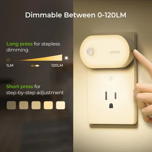 Miniatura 4 de AUVON Luz nocturna enchufable con sensor de movimiento (120 lúmenes), luces nocturnas LED inteligentes regulables, brillo de 1-120 lúmenes