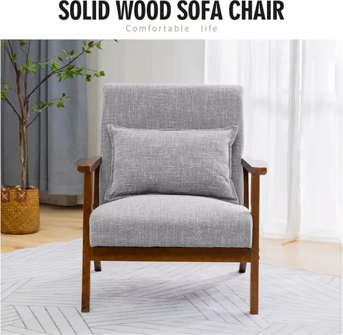 Miniatura 4 de UNICOO - Silla decorativa moderna de mediados de siglo, sillón de lectura de tela, fácil montaje, sillón para sala de estar y dormitorio