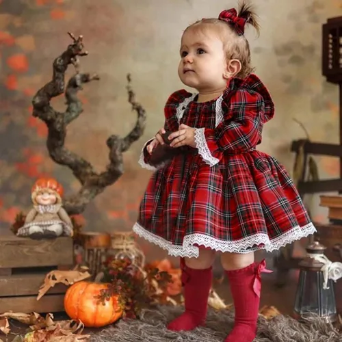 Miniatura 3 de B30 - Vestido de princesa con estampado de encaje para bebé y niña ropa para bebé Rojo 6-12 meses