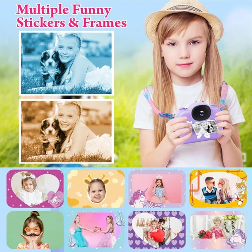 Miniatura 4 de Cámara de impresión instantánea para niños, cámara digital instantánea para niños de 3.5 pulgadas con fotos y videos HD de 1080P, regalos