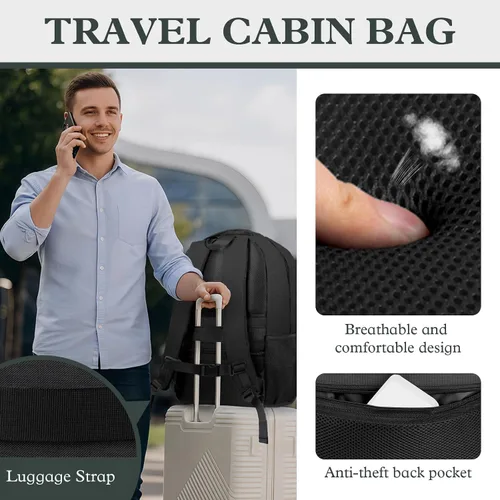 Miniatura 5 de Mochila de viaje para laptop de 17 pulgadas, resistente mochila de viaje profesional para hombres y mujeres, mochila de viaje para computadora Negro