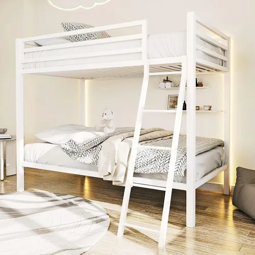 Miniatura 12 de ikalido Cama Litera de Metal Tipo Loft Tamaño Twin sobre Twin con Barandilla de Seguridad y Escalera, No Necesita Somier, Muebles de Dormitorio que