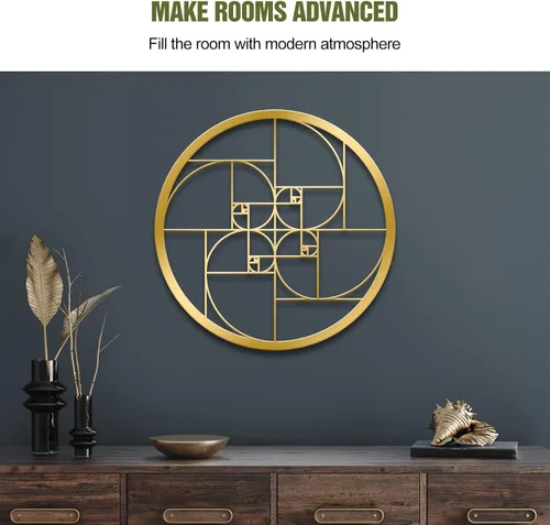 Miniatura 5 de LZAOA Fibonacci - Arte de pared de metal en espiral, arte matemático Fibonacci espiral dorada, decoración de pared de metal para sala de estar
