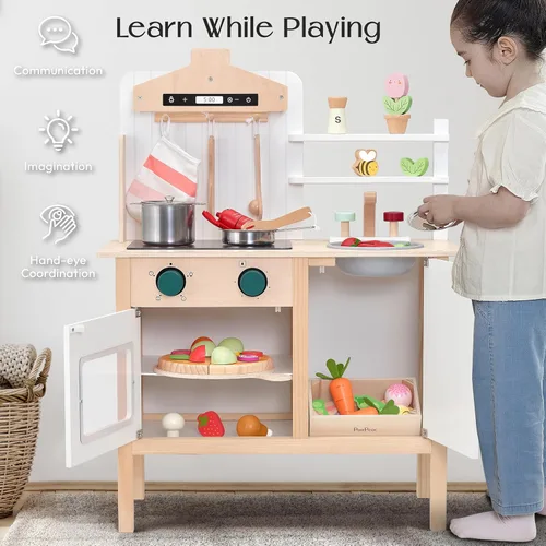 Miniatura 2 de Cocina de juego de madera para niños, juguetes de madera de altura ajustable, set de juego de cocina para niños, juguetes de cocina de diseño