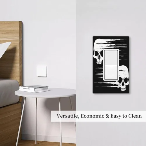 Miniatura 5 de Cubierta de placa de interruptor de luz basculante de esqueleto blanco y negro para decoración de pared para el hogar, dormitorio, cocina, Single