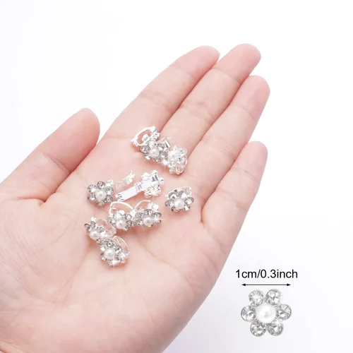 Miniatura 6 de YISSION 20 pinzas para el pelo con flores de diamantes de imitación, lindas horquillas azules pequeñas decorativas para el pelo de boda, pasadores