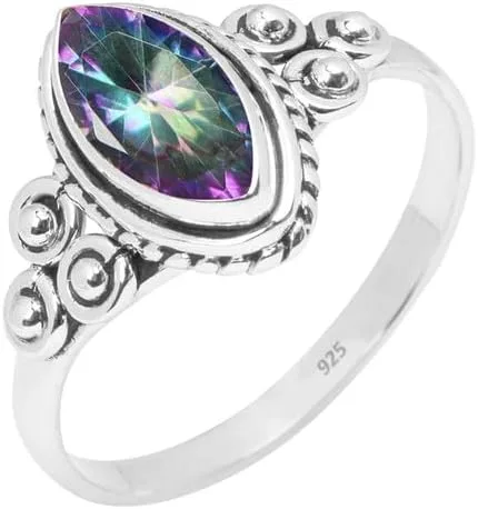 Miniatura 7 de Anillo de piedras preciosas, anillo de plata de ley 925 para mujeres y niñas, joyería hecha a mano, regalos de Navidad, tamaño de EE. UU