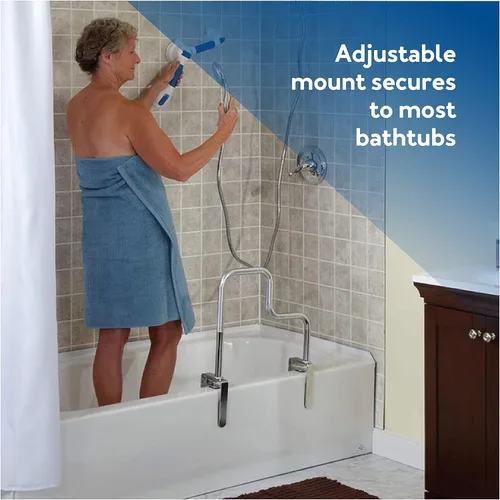 Miniatura 2 de Carex Barra de agarre Tri-Grip para bañera con acabado cromado, barra de agarre para bañera para personas mayores y discapacitados, marco