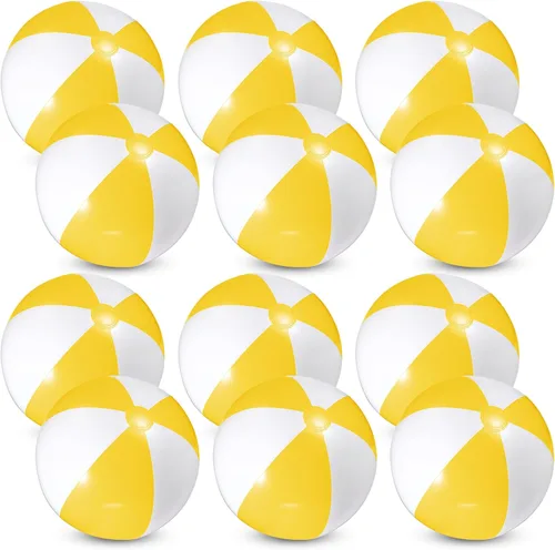 12 bolas inflables de PVC de 16 pulgadas, bolas inflables de piscina para piscina, verano, temática hawaiana tropical, recuerdos de fiesta, Amarillo