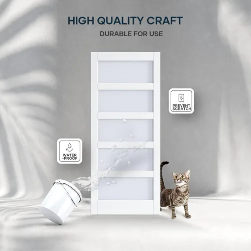 Miniatura 4 de EaseLife puerta de granero de vidrio de 28 x 84 pulgadas con kit de herrajes deslizantes de 5 pies incluido y manija, madera maciza cubierta
