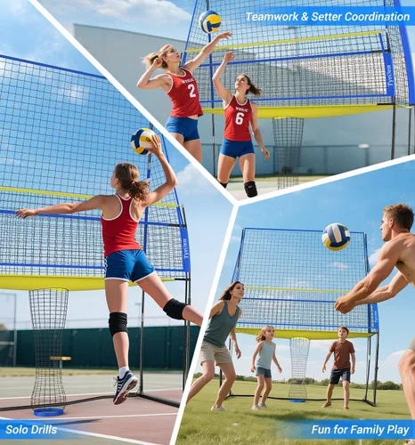 Miniatura 5 de Volleyball Practice Net with Ball Return System, Height Adjustable 6.5-8FT, 11 * 8FT Portable Volleyball Training Equipment for Serving, Spiking