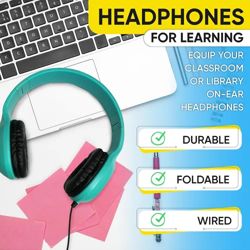 Miniatura 5 de Paquete de 5 auriculares de cuero con cable sobre la oreja con conector de 3.5mm, carcasa metálica ovalada, negro