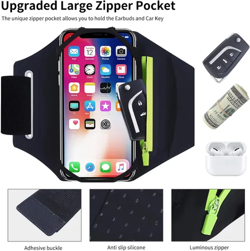 Miniatura 3 de Juego de brazalete y soporte para teléfono para bicicleta, correa reflectante desmontable y giratoria de 360° con bolsa de bolsillo con cremallera