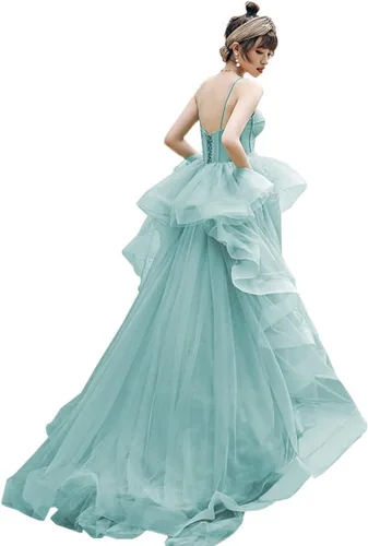 Vestidos de graduación de tul para mujer, largos con tirantes delgados, vestido de baile hinchado, vestido de princesa formal, vestidos de fiesta de