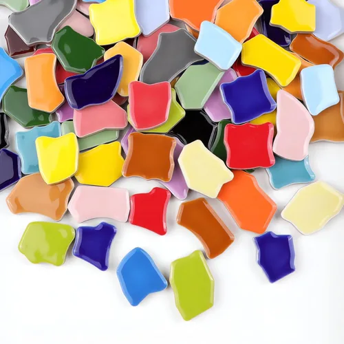 Miniatura 4 de PINUO&KE Azulejo de mosaico de cerámica irregular con pegamento de 0.99 libras para adultos y niños, hecho a mano, para baño, cocina, decoración