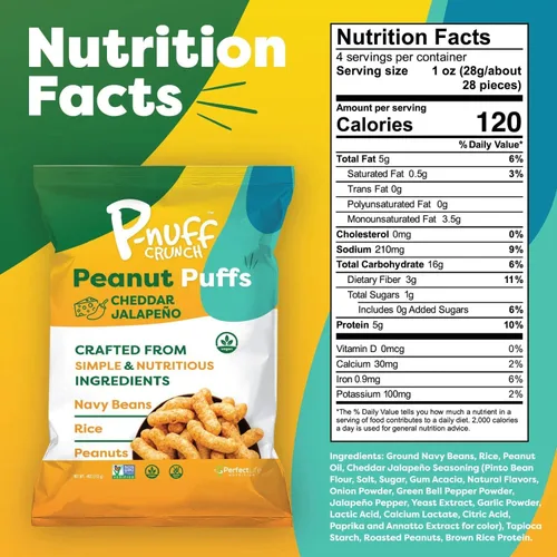 Miniatura 3 de Pnuff Crunch Puffs de Mantequilla de Maní - Bocadillos saludables, aperitivos bajos en calorías, aperitivos sin gluten, veganos, ricos en proteínas