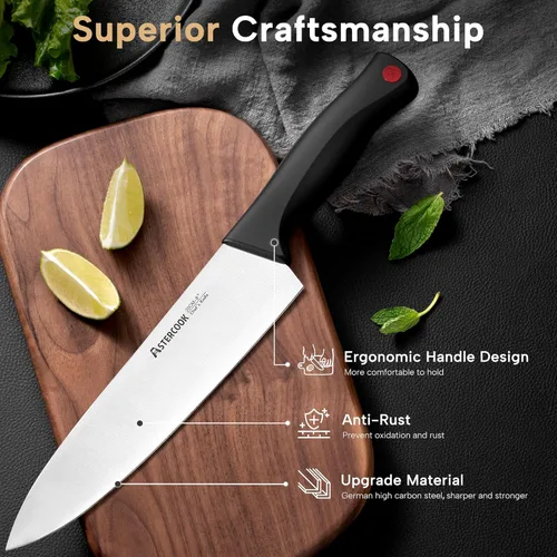 Miniatura 3 de Astercook Juego de cuchillos de cocina de 15 piezas con afilador integrado, juego de bloques de cuchillos de chef de acero inoxidable alemán de alto
