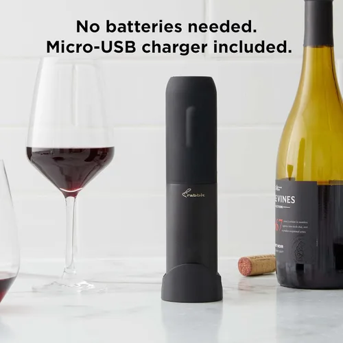 Miniatura 5 de Rabbit Sacacorchos eléctrico abridor de vino – Abrebotellas automático con botón pulsador, diseño compacto, abre botellas silenciosamente, se Negro