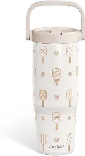Miniatura 23 de SANDJEST Besties - Vaso de acero inoxidable con tapa para pajita de 30 onzas con asa de transporte para mujeres, niñas, mejores amigas, taza de café